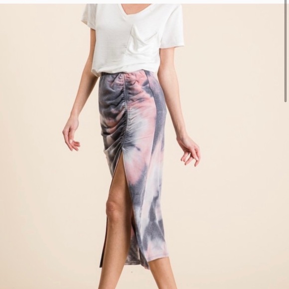 New!clearance Tie Dye fitted Slit midi skirt - Picture 4 of 7